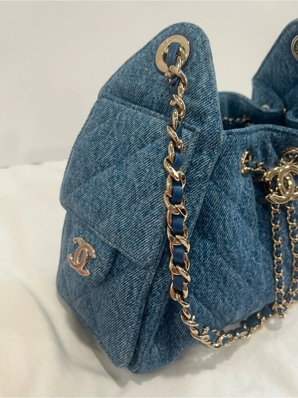 Chanel 25 Blue Denim Mini Hobo Bag GHW